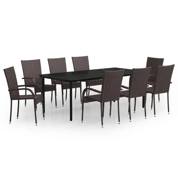 Zestaw Mebli Ogrodowych Rattan PE, Stal, Szkło 200x100x74 cm Brązowo-Czar