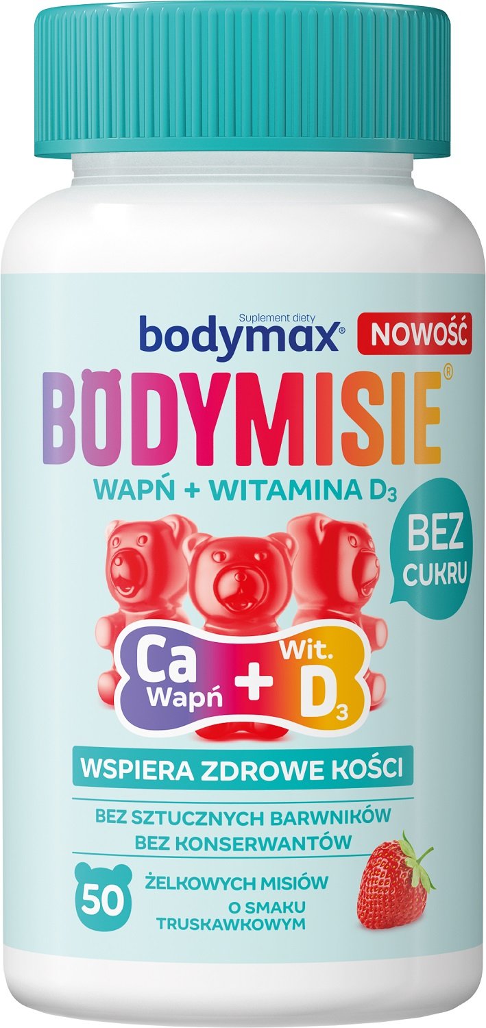 Bodymax Wapń + Wit. D3 Bodymisie o smaku Truskawkowym, żelki 50 szt.