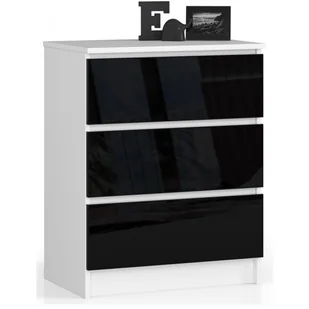 Komoda AKORD K60 Biała 60 cm - 3 szuflady, fronty kolor Czarny Połysk - 60x40x77 cm - Komody - miniaturka - grafika 2