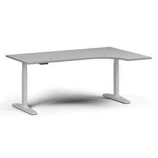 Stół z regulacją wysokości, elektryczny, 675-1325 mm, narożnik prawy, blat 1800x1200 mm, podstawa biała, szara - Stoły i stoliki do biura - miniaturka - grafika 1