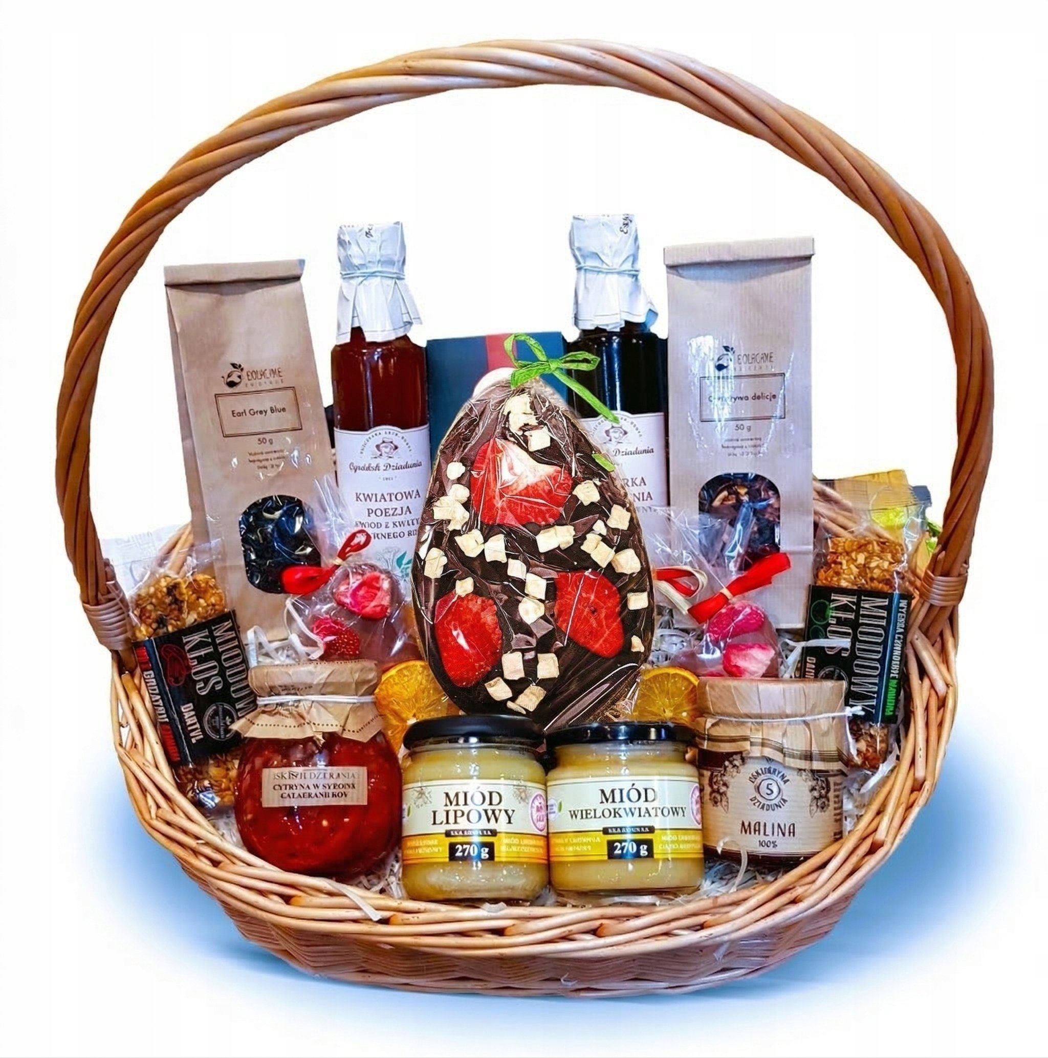 Kosz Prezentowy Miód Przysmaki Herbata Na Wielkanoc Jajko