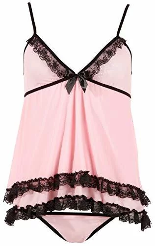 Cottelli Collection Lingerie Babydoll - uwodzicielska Babydoll i stringi dla niego, minisukienka z koronkowymi detalami uwodzicielska partnera, różowa