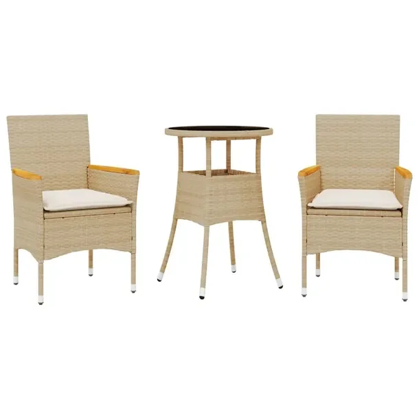 Zestaw Mebli Ogrodowych z Rattanu PE, Stolik 60x75 cm, Krzesła 53x61x83 cm