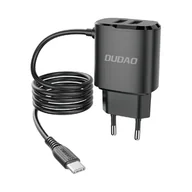Ładowarki do telefonów - Dudao ładowarka sieciowa 2x USB z wbudowanym kablem USB Typ C 12 W czarny (A2ProT black) - miniaturka - grafika 1