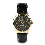 Zegarki męskie - Zegarek męski kwarcowy czarno-złoty klasyczny skórzany pasek C402 - miniaturka - grafika 1