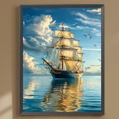 Rękodzieło - TEMU 1 Szt. 5D DIY Zestaw Do Wzornictwa Diametrowego - Elegancki Projekt Żeglowej Statki Z Pełnym Okrągłym Akrylowymi Diamantami, Bezramkowe Sztuki - miniaturka - grafika 1