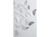 Halloween - Dekoracja lustrzana Motyle srebrne 2D - 12 szt. - miniaturka - grafika 1