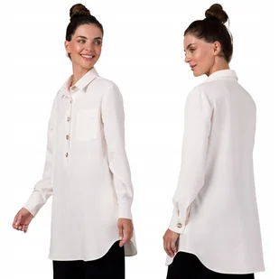 Damska Tunika Bluzka Kobieca Koszulowa Ozdobne Guziki Biała 40/42 L/XL - Bluzki damskie - miniaturka - grafika 1