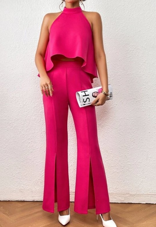 SHEIN ELEGANCKIE GŁADKIE SPODNIE RÓŻ 40/42 NMH