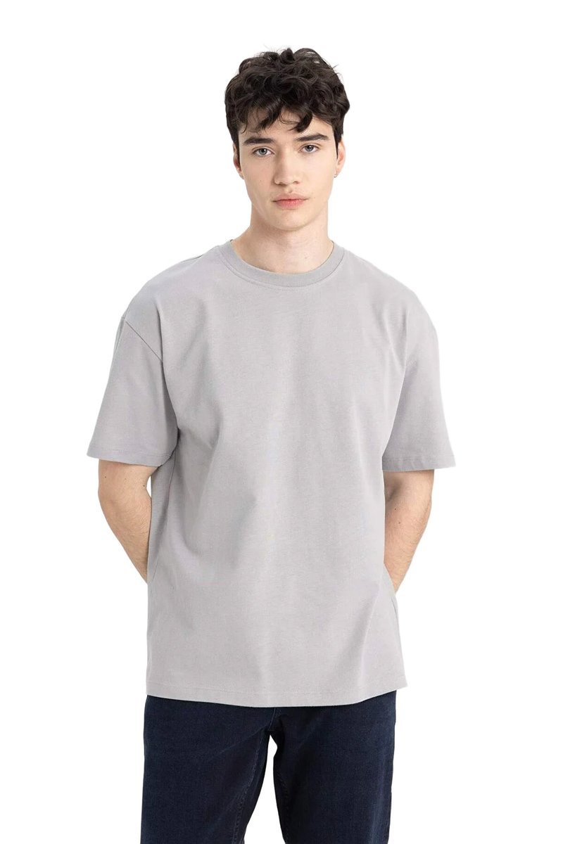 DEFACTO MĘSKI T-SHIRT Z OKRĄGŁYM DEKOLTEM SZARY MELANŻ XS 5DA