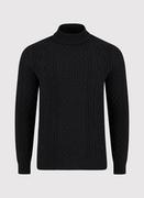 Swetry męskie - Półgolf z warkoczowym splotem w kolorze czarnym - miniaturka - grafika 1