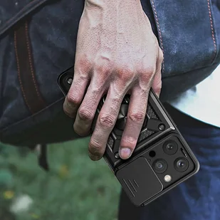 Etui pancerne do iPhone 15 Pro Max Camshield Case Ring Alogy Stand z osłonką na aparat slide czarne + Szkło - Części i akcesoria do laptopów - miniaturka - grafika 7