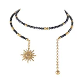 Naszyjniki - Choker z granatowych koralików i kuleczek, ze słoneczkiem (C25/MEM/29AU) - miniaturka - grafika 1