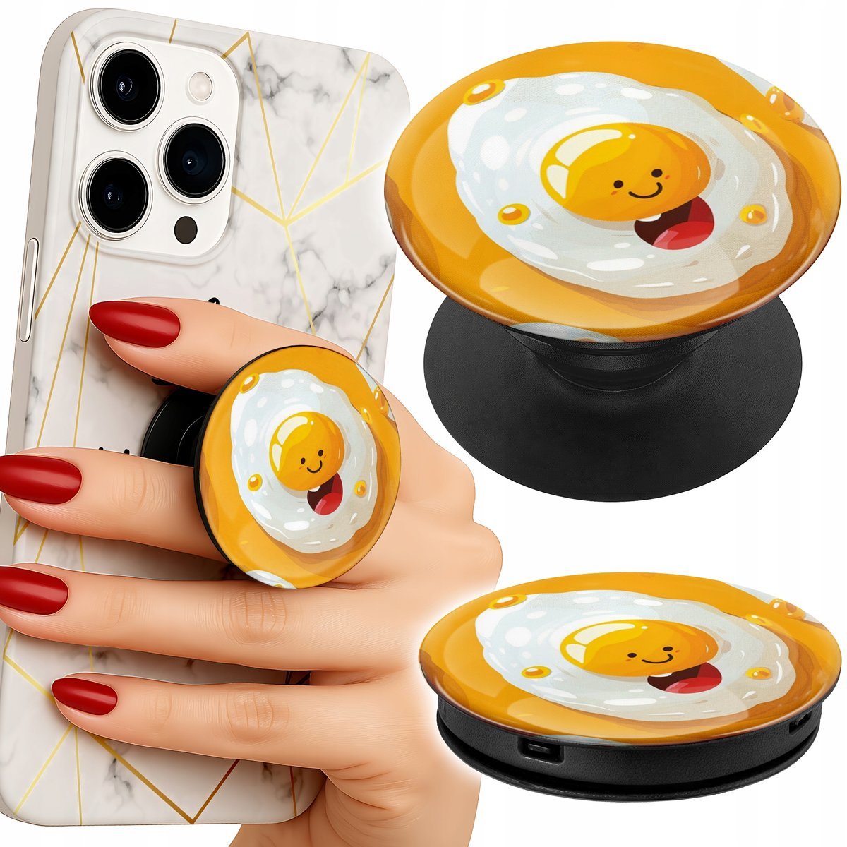 Uchwyt do telefonu Popsocket na palce/stojak SŁODKIE UŚMIECHNIĘTE JAJKA