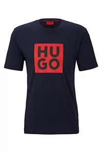HUGO Męski T-shirt Daltor z bawełny ekologicznej z nadrukiem logo, Dark Blue405, L - Koszulki męskie - miniaturka - grafika 1