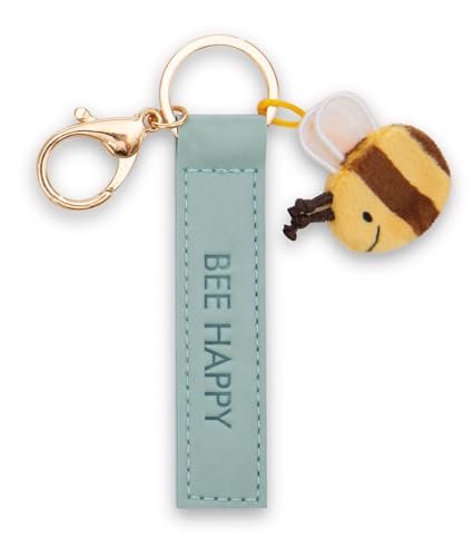 Breloczek „Bee happy” z imitacji skóry 10cm z pszczołą - turkusowy - Lojalny towarzysz dla wszystkich grup wiekowych z karabińczykiem, idealny do plecaka, torby, smyczy lub kluczy 62000