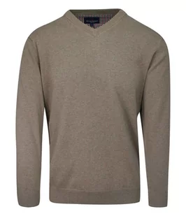 Sweter Beżowy w Serek (V-neck), Klasyczny, Męski, Melanżowy, Elegancki -Adriano Guinari - Swetry męskie - miniaturka - grafika 1