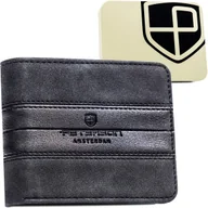 Portfele - Mały czarny portfel męski ze skóry ekologicznej poziomy bez zapięcia PETERSON klasyczny na karty i gotówkę pudełko prezentowe ochrona RFID STOP komp.. - miniaturka - grafika 1