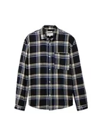 Koszule męskie - TOM TAILOR Denim Męska koszula w kratę z bawełny z kieszenią na piersi, 32332-Black Blue Check, XL - miniaturka - grafika 1