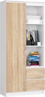 Regały - Elior Regał na książki z drzwiczkami biały + dąb sonoma - Benedik 3X - miniaturka - grafika 1
