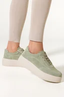 Półbuty damskie - Zielone sneakersy skórzane damskie creepersy na platformie sznurowane Carla 2323 - miniaturka - grafika 1