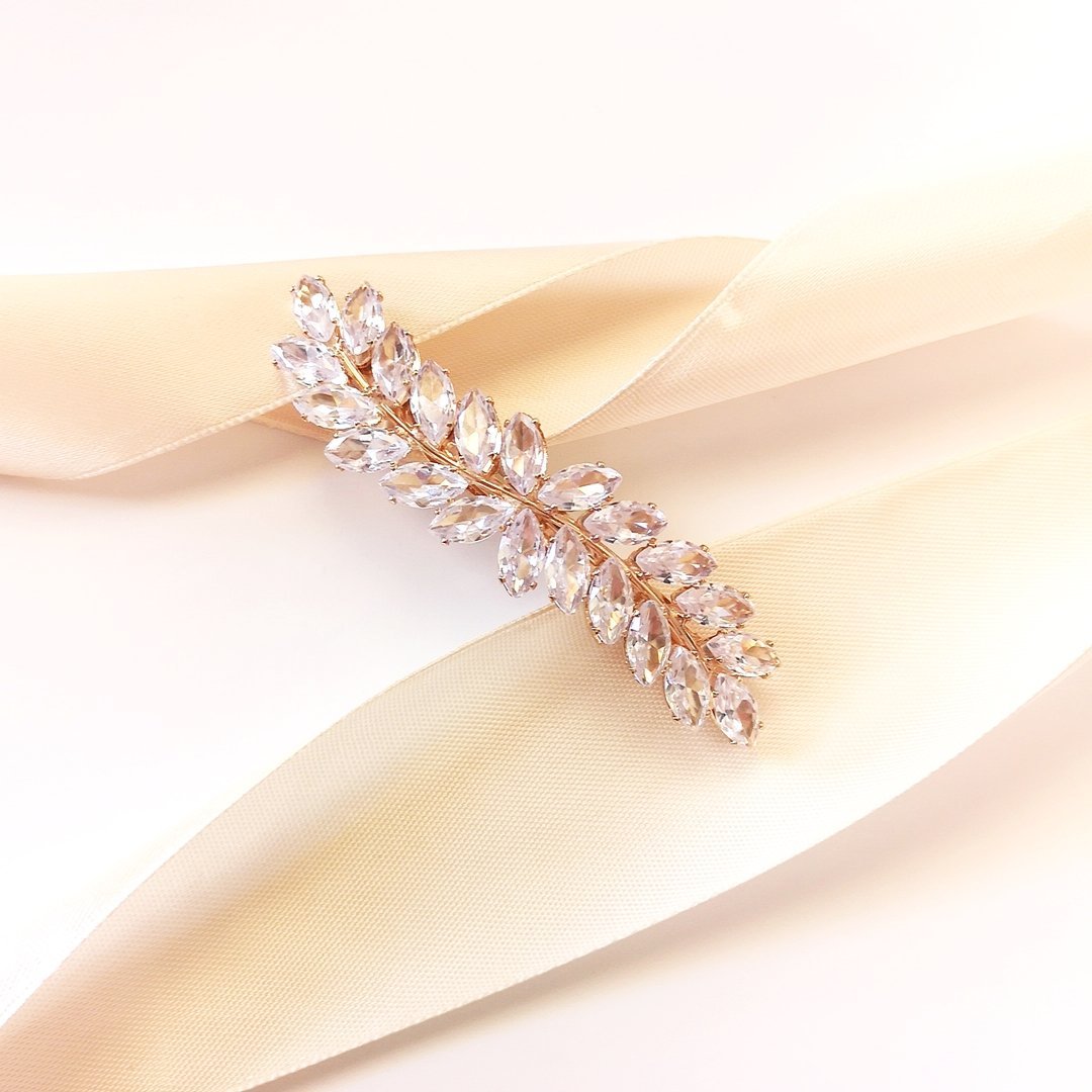 Kokonet, Spinka ślubna złota cyrkonie listki elegancka klasyk do upięcia