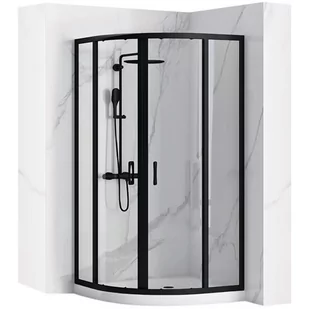 Czarna półokrągła kabina prysznicowa z brodzikiem 90x90 cm Look Rea Black - Kabiny prysznicowe - miniaturka - grafika 1