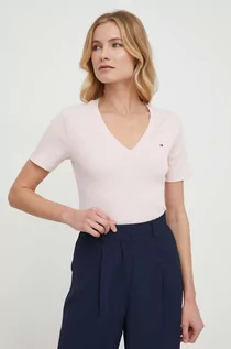 Koszulki sportowe damskie - Tommy Hilfiger t-shirt bawełniany damski kolor różowy - grafika 1