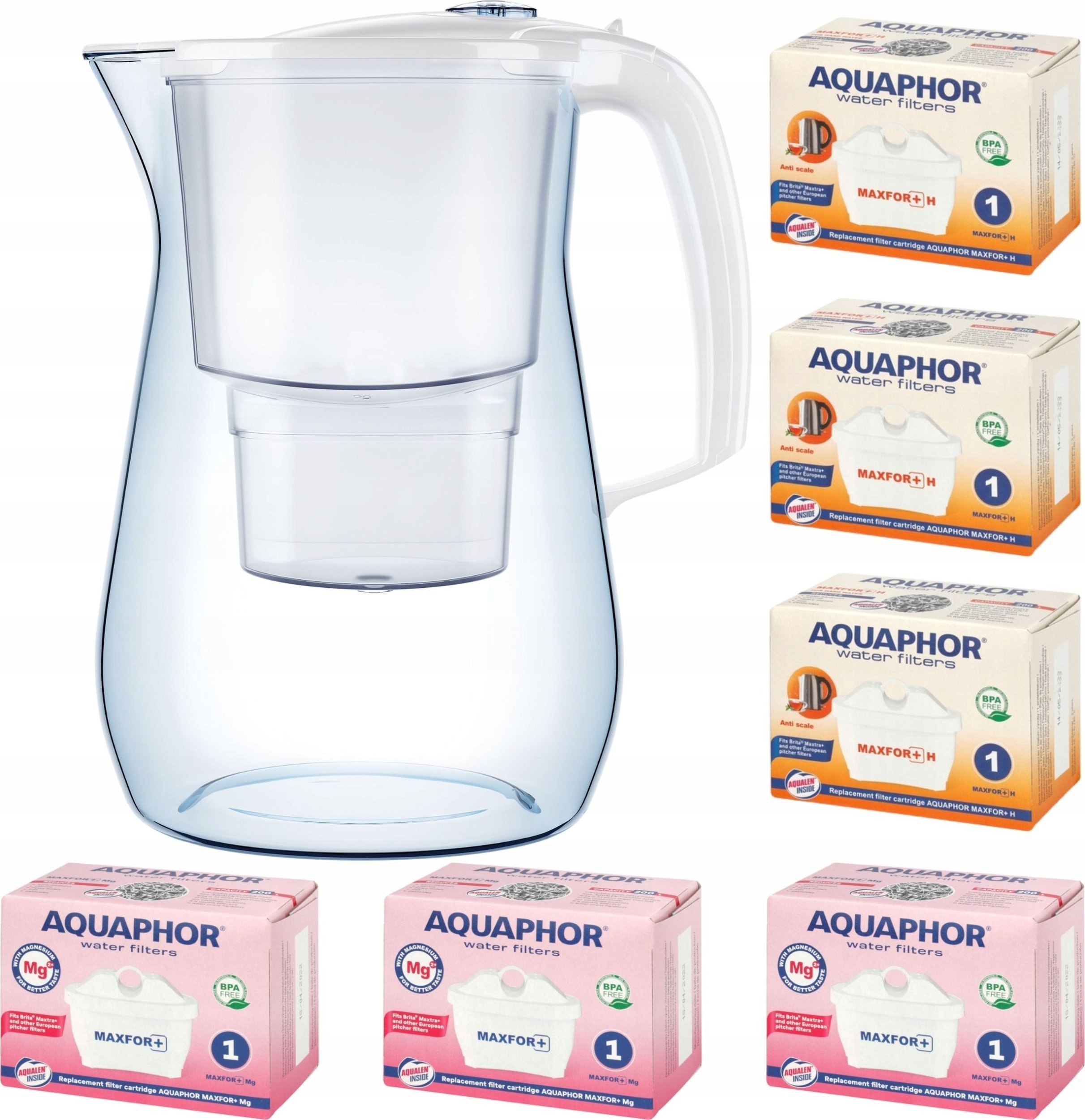 Dzbanek filtrujący Aquaphor Onyx 4,2 l + 6 wkładów 3Mg +3H, biały