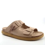 Klapki i japonki męskie - D.Franklin DFSH407001 męskie klapki skórzane zdrowotne beżowe - miniaturka - grafika 1