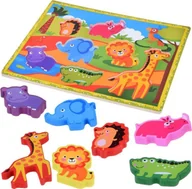Układanki dla dzieci - Jokomisiada Drewniane puzzle układanka zwierzątka safari 7ele dopasuj kształty ZA5256 - miniaturka - grafika 1