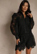 Komplety damskie - Czarny Ażurowy Komplet z Bawełną Szorty i Koszula Zerolina - miniaturka - grafika 1
