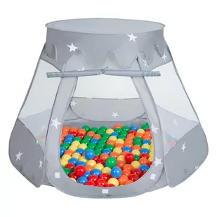 Selonis Namiot zamek NZ-100X z piłeczkami 6cm szary: żółty-zielony-niebieski-czerwony-pomarańcz 105x90cm/200piłek - Maty edukacyjne - miniaturka - grafika 1