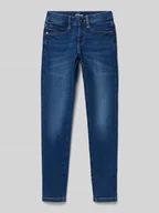 Spodnie i spodenki dla dziewczynek - Jeansy o kroju slim fit z mieszanki bawełny ze szwami w kontrastowym kolorze model ‘SURI’ - miniaturka - grafika 1