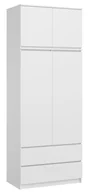 Szafy - SZAFA BIAŁA GARDEROBA DO SYPIALI MONIA 2 DRZWI 2 SZUFLADY + NADSTAWKA BIAŁA - miniaturka - grafika 1