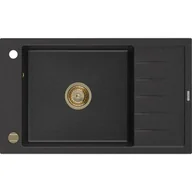 Zlewozmywaki - Mexen Elias zlewozmywak granitowy 1-komorowy z ociekaczem 795 x 480 mm, czarny/srebrny metalik, syfon złoty - miniaturka - grafika 1