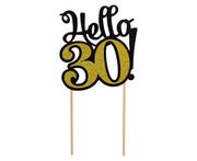 Urodziny dla dorosłych - Godan Topper na tort Hello 30! złoto-czarny z brokatem - 1 szt. PF-DP30 - miniaturka - grafika 1