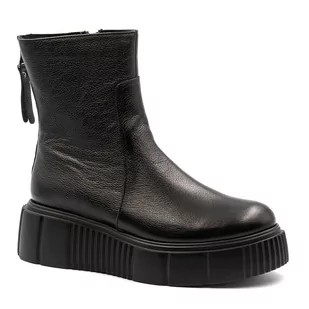 Czarne skórzane botki LM60369 - Neścior - Botki damskie - miniaturka - grafika 1