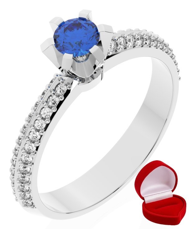 ZŁOTY PIERŚCIONEK ZARĘCZYNOWY 585 14k SZAFIR 0,24 ct BIAŁE ZŁOTO R15