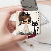 Lusterka do makijażu - TEMU Styl anime miłość duże oczy urocza kotka dziewczyna przenośne lustro do makijażu wygodny składany skórzane małe lusterko mini ręczne lustro do - miniaturka - grafika 1