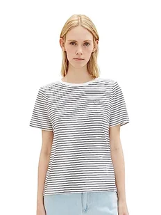 T-shirt damski TOM TAILOR z nadrukiem serca, 31539-złamanej bieli granatowy cienki pasek, M - Koszulki i topy damskie - miniaturka - grafika 1