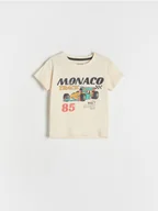 Bluzki dla niemowląt - Reserved - Bawełniany t-shirt z nadrukiem - beżowy - miniaturka - grafika 1