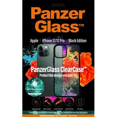 PanzerGlass Obudowa dla telefonów komórkowych ClearCase Antibacterial na Apple iPhone 12/12 Pro 0252) Czarny/przezroczysty