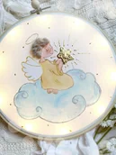 Pamiątka Chrztu Świętego - Aniołek klęczący na chmurce, podświetlany obrazek na pamiątkę chrztu - miniaturka - grafika 1