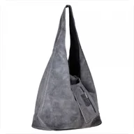 Plecaki worki - Torebka skórzana shopper szary grafit worek - miniaturka - grafika 1