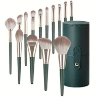 Zestaw pędzli do makijażu +  etui 14 szt do twarzy i oczu puszyste