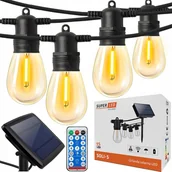 Lampy ogrodowe - Girlanda solarna LED ogrodowa 15m + 15x E27 LED filament Łańcuch SuperLED - miniaturka - grafika 1