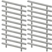 Zawiasy, okucia i inne akcesoria - 20 uchwytów ze stali nierdzewnej, rozstaw otworów 128 mm, uchwyty w kształcie litery T ze stali szczotkowanej, do drzwi szafek - miniaturka - grafika 1