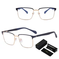 Okulary korekcyjne, oprawki, szkła - Metalowe męskie okulary zerówki z filtrem Blue Light do komputera 25141C granatowe/złote + akcesoria - miniaturka - grafika 1