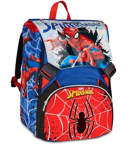 Seven Duży Spiderman Wysuwany plecak szkolny, niebieski, 24L, z możliwością rozbudowy na suwak, kieszeń przednia, boczna kieszeń na butelkę, szkoła podstawowa, dziecko